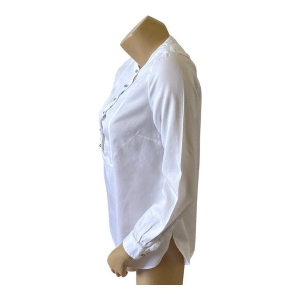 Talbots Petite White Cotton Popover Blouse Womens SP Jeweled Buttons 3/4 Sleeve